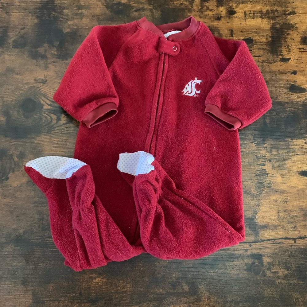 5/$25 sale — WSU fleece footie pajamas 12M